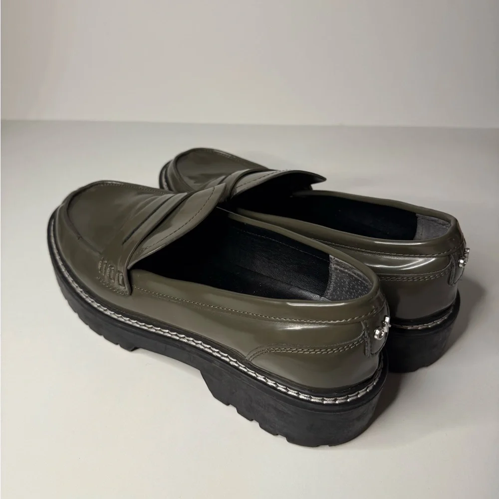 Calvin Klein Olive Green Patent ‘Suzie’ Loafers - Picture 3 of 7